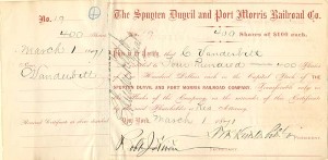 Spuyten Duyvil and Port Morris Railroad Co. signed by William H. Vanderbilt
